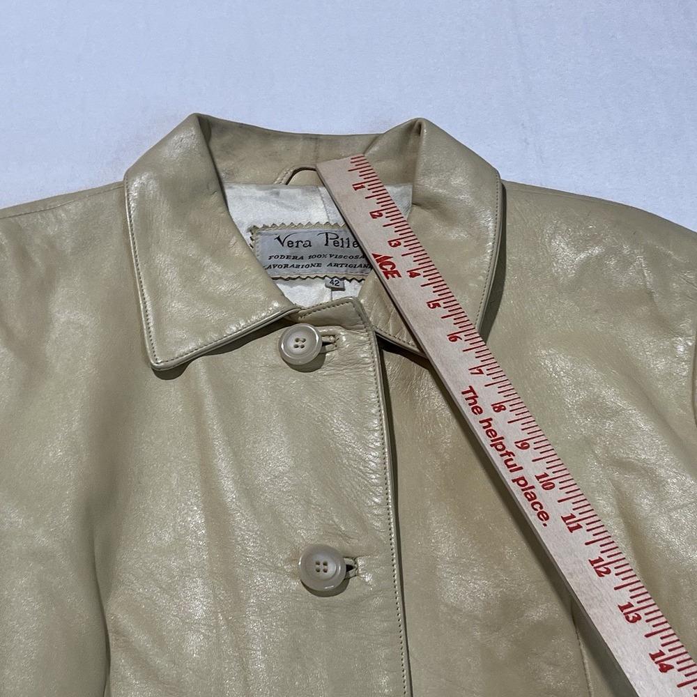 Vera Pelle Made in Italy Leather Stylish Yellow Jacket Size M (Italian size 42) - Picture 15 of 16